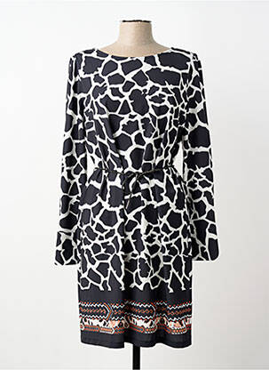 Robe mi-longue imprimé fantaisie manches longues noir FUEGO WOMAN femme