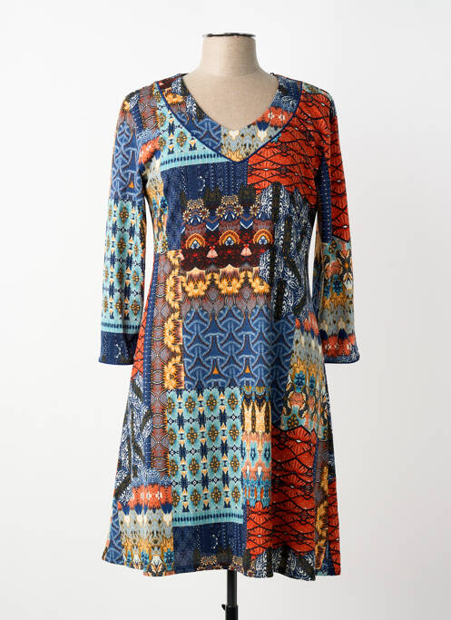 Robe mi-longue imprimé fantaisie manches longues bleu GEVANA femme