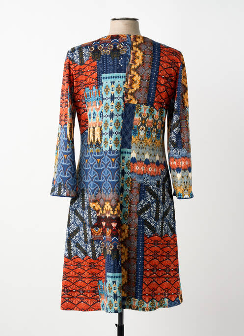 Robe mi-longue imprimé fantaisie manches longues bleu GEVANA femme