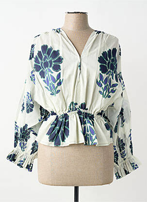 Blouse tissage popeline manches longues bleu MARE DI LATTE femme