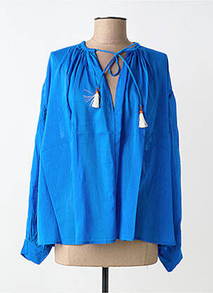 Blouse poignets boutonnés avec fente manches longues bleu OTTOD'AME femme