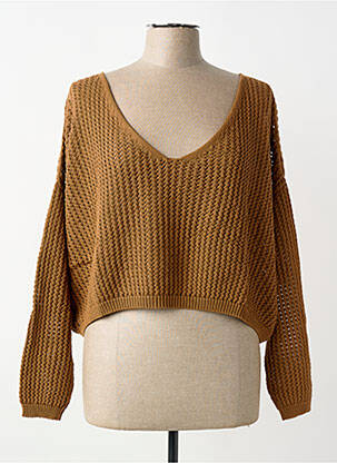 Pull maille ajourée manches longues marron PORTOFINO femme
