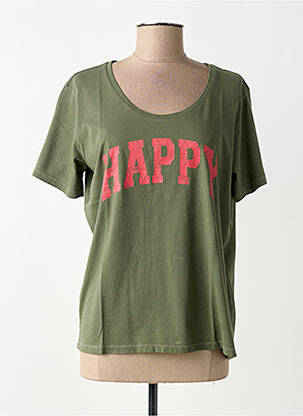 T-shirt coupe droite manches courtes vert HAPPY femme