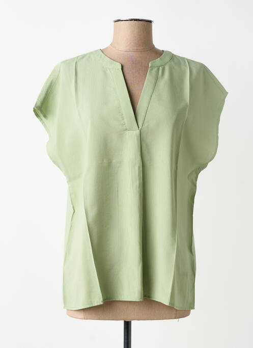 Blouse tissage popeline manches courtes vert CREAM femme