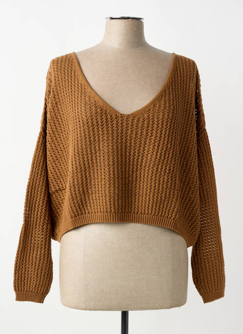 Pull maille ajourée manches longues marron PORTOFINO femme
