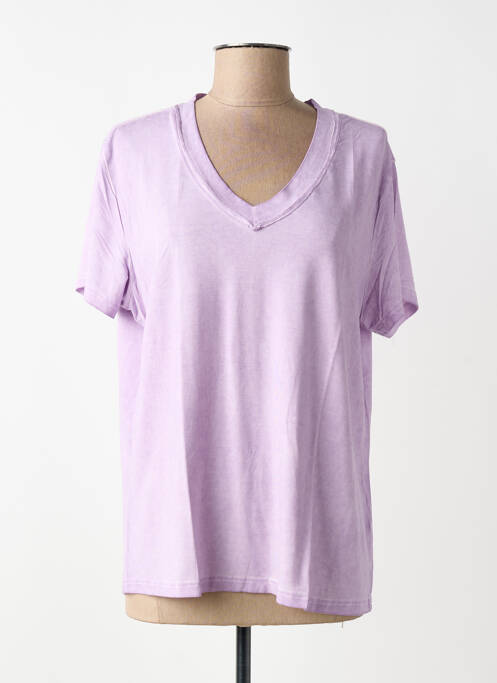 T-shirt col v manches courtes violet NÜ femme