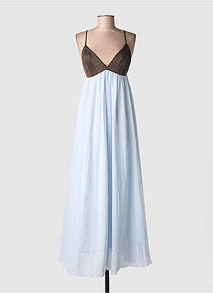Robe longue coupe évasée fines bretelles bleu SECOND FEMALE femme