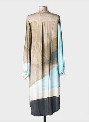 Robe mi-longue coupe fluide manches longues bleu NÜ femme