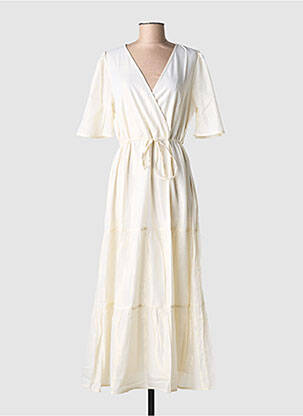 Robe longue imprimé fantaisie manches courtes beige CREAM femme