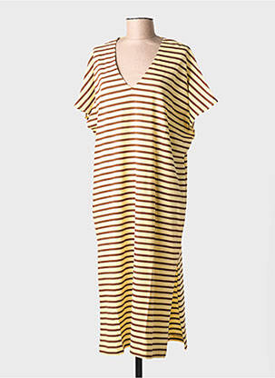 Robe longue imprimé fantaisie manches courtes jaune PORTOFINO femme