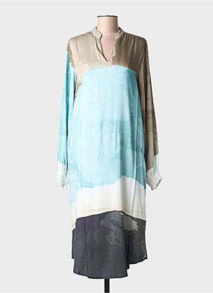 Robe mi-longue coupe fluide manches longues bleu NÜ femme