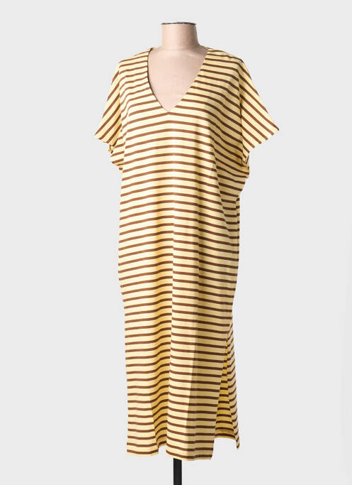 Robe longue imprimé fantaisie manches courtes jaune PORTOFINO femme