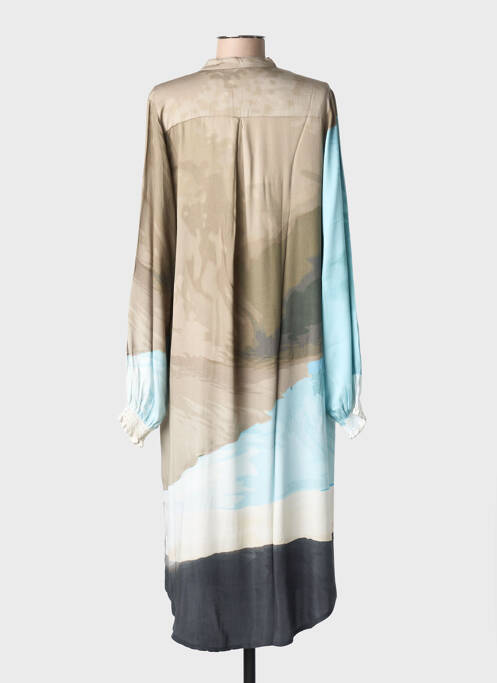 Robe mi-longue coupe fluide manches longues bleu NÜ femme