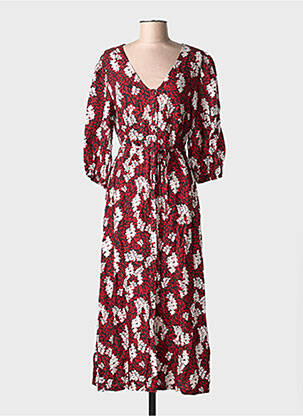 Robe longue tissage popeline manches 3/4 rouge GRACE & MILA femme