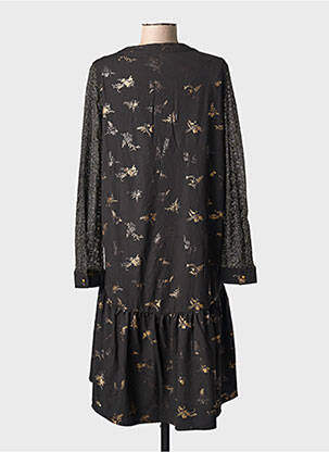 Robe mi-longue imprimé fantaisie manches longues noir MEISÏE femme