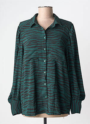 Chemisier tissage crêpe manches longues vert GRACE & MILA femme