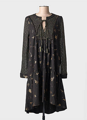 Robe mi-longue imprimé fantaisie manches longues noir MEISÏE femme