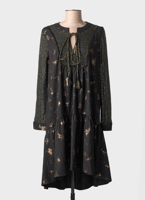 Robe mi-longue imprimé fantaisie manches longues noir MEISÏE femme