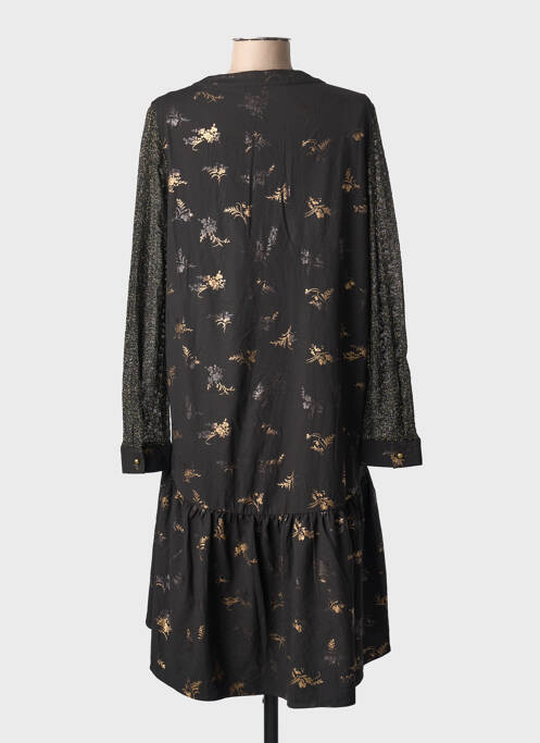 Robe mi-longue imprimé fantaisie manches longues noir MEISÏE femme