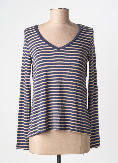 T-shirt col v manches longues bleu PAKO LITTO femme