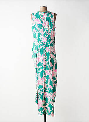 Robe longue imprimé fantaisie sans manche vert LA FEE MARABOUTEE femme