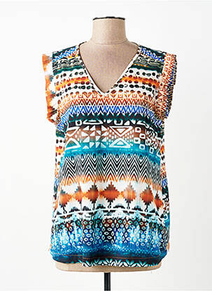 Top tissage crêpe manches courtes bleu SIGNE NATURE femme