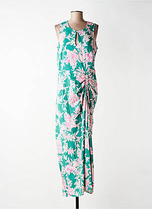 Robe longue imprimé fantaisie sans manche vert LA FEE MARABOUTEE femme