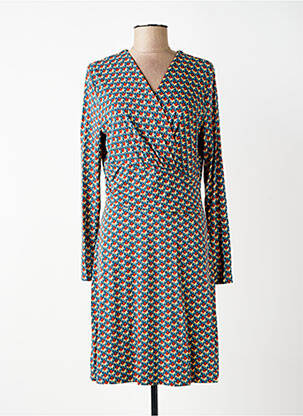 Robe mi-longue imprimé fantaisie manches longues bleu SURKANA femme