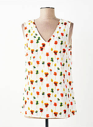 Top imprimé fantaisie sans manche blanc SIGNE NATURE femme