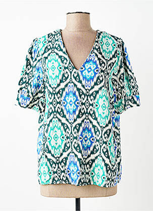 Top imprimé fantaisie manches courtes bleu LA FEE MARABOUTEE femme