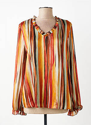 Top col v manches longues orange SIGNE NATURE femme