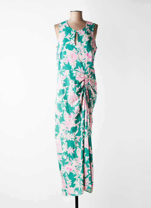 Robe longue imprimé fantaisie sans manche vert LA FEE MARABOUTEE femme