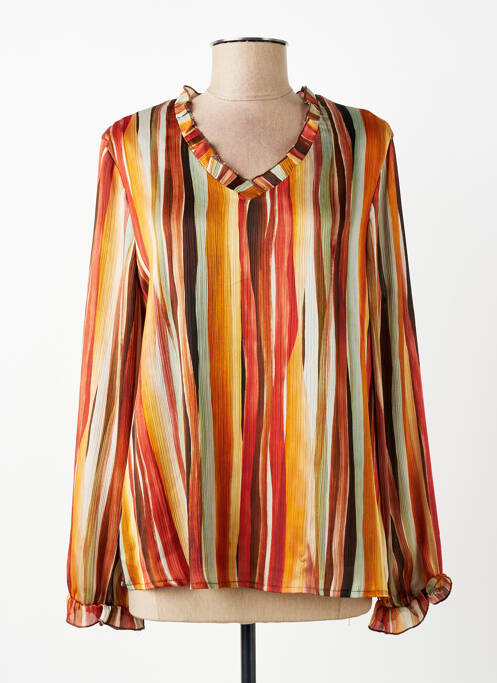 Top col v manches longues orange SIGNE NATURE femme