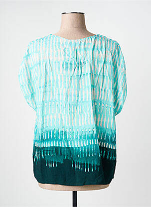 Blouse tissage popeline manches courtes bleu LA FEE MARABOUTEE femme