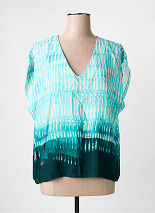 Blouse tissage popeline manches courtes bleu LA FEE MARABOUTEE femme