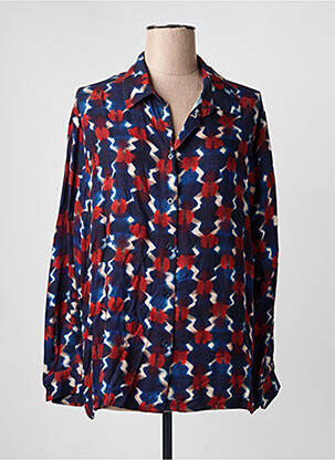 Chemisier coupe droite manches longues bleu LA FEE MARABOUTEE femme