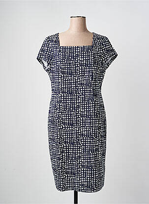 Robe mi-longue tissage crêpe manches courtes bleu VERA MONT femme