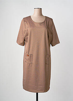 Robe mi-longue manches courtes manches courtes marron SIGNE NATURE femme