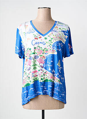 T-shirt imprimé fantaisie manches courtes bleu LEO & UGO femme