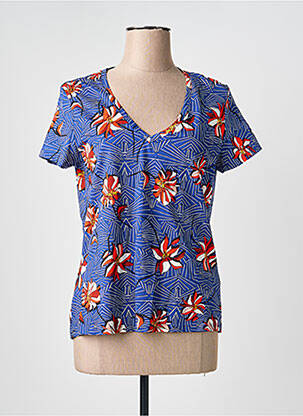 T-shirt col v manches courtes bleu ONE STEP femme