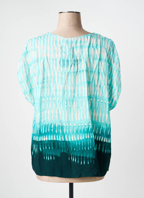 Blouse tissage popeline manches courtes bleu LA FEE MARABOUTEE femme