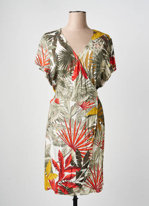 Robe mi-longue manches courtes manches courtes vert ONE STEP femme