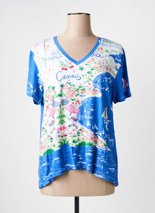 T-shirt imprimé fantaisie manches courtes bleu LEO & UGO femme