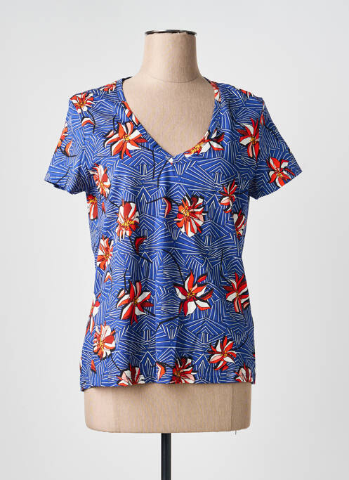 T-shirt col v manches courtes bleu ONE STEP femme