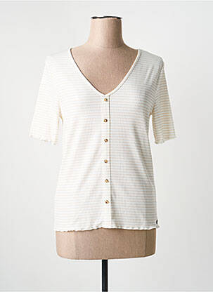 T-shirt col v manches courtes beige GARCIA femme