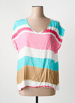 Top tissage crêpe manches courtes bleu SIGNE NATURE femme