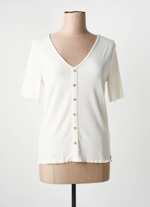 T-shirt col v manches courtes beige GARCIA femme