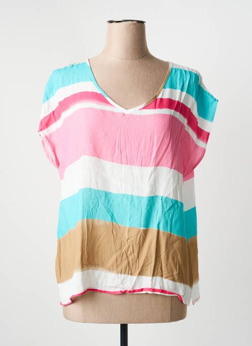 Top coupe fluide manches courtes bleu SIGNE NATURE femme