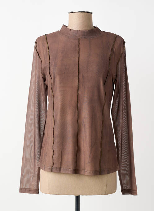 Top coupe cintrée manches longues marron NÜ femme
