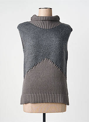 Pull col roulé coupe cintrée sans manche gris NÜ femme